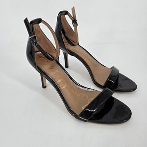 Sam Edelman Patti Black Patent Ankle Strap Heels Womens 8.5 Stiletto Sandals EUC